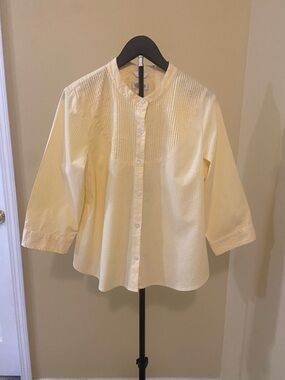 Talbots Pale Yellow Pintuck Button-Front Blouse